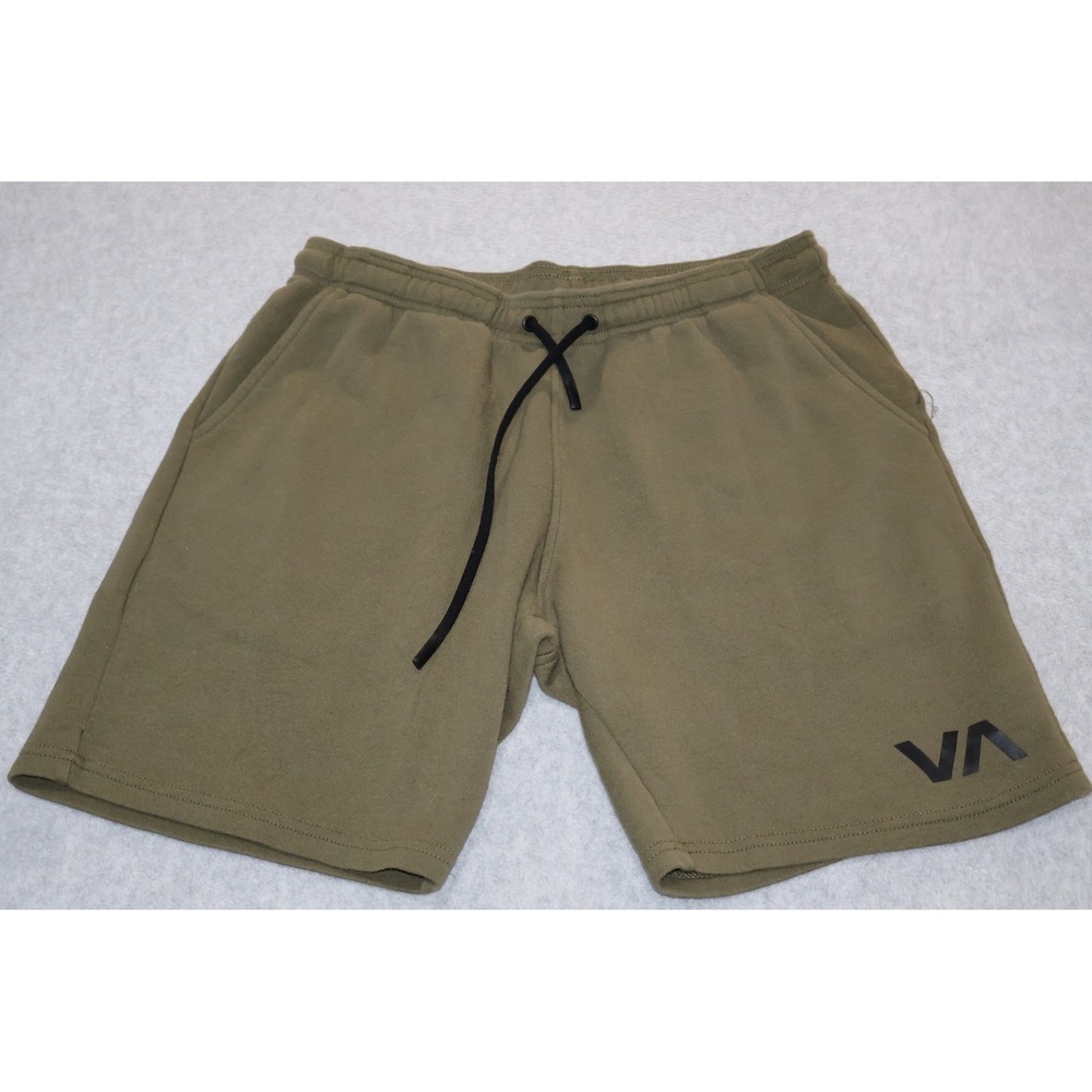 RVCA Gym Shorts Mens Medium Olive Green Fleece Sweatshorts VA Logo Drawstring